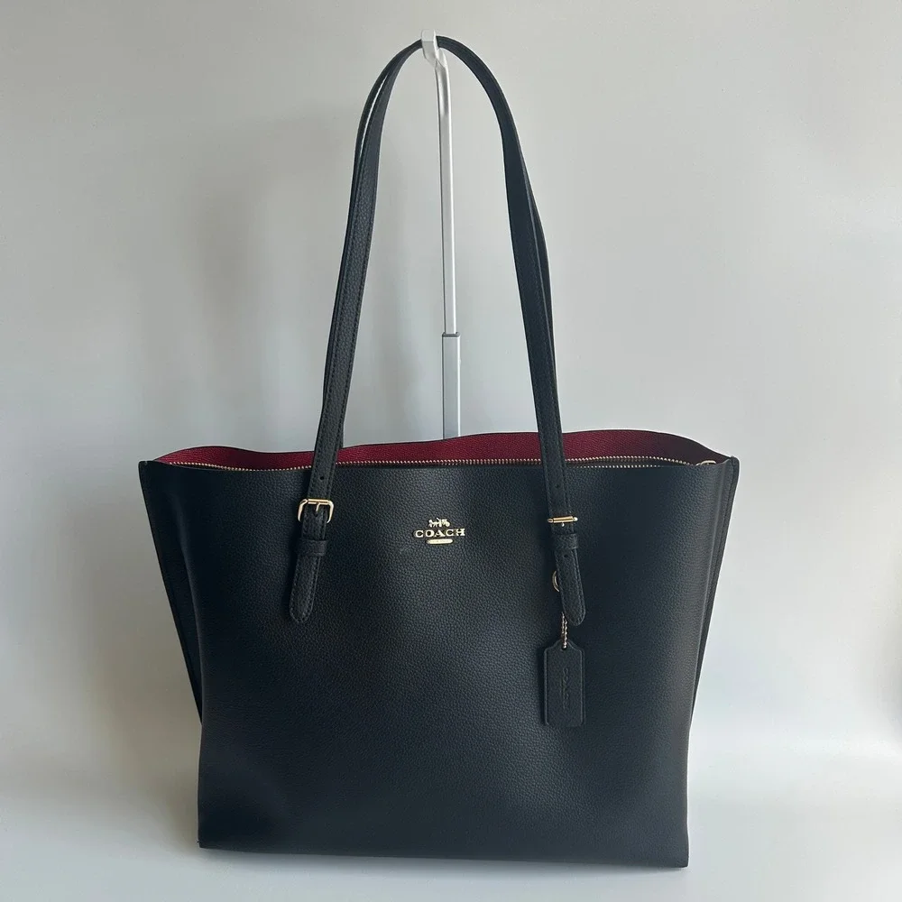 Coach Mollie Tote Black Pebbled Leather Shoulder Bag 1671